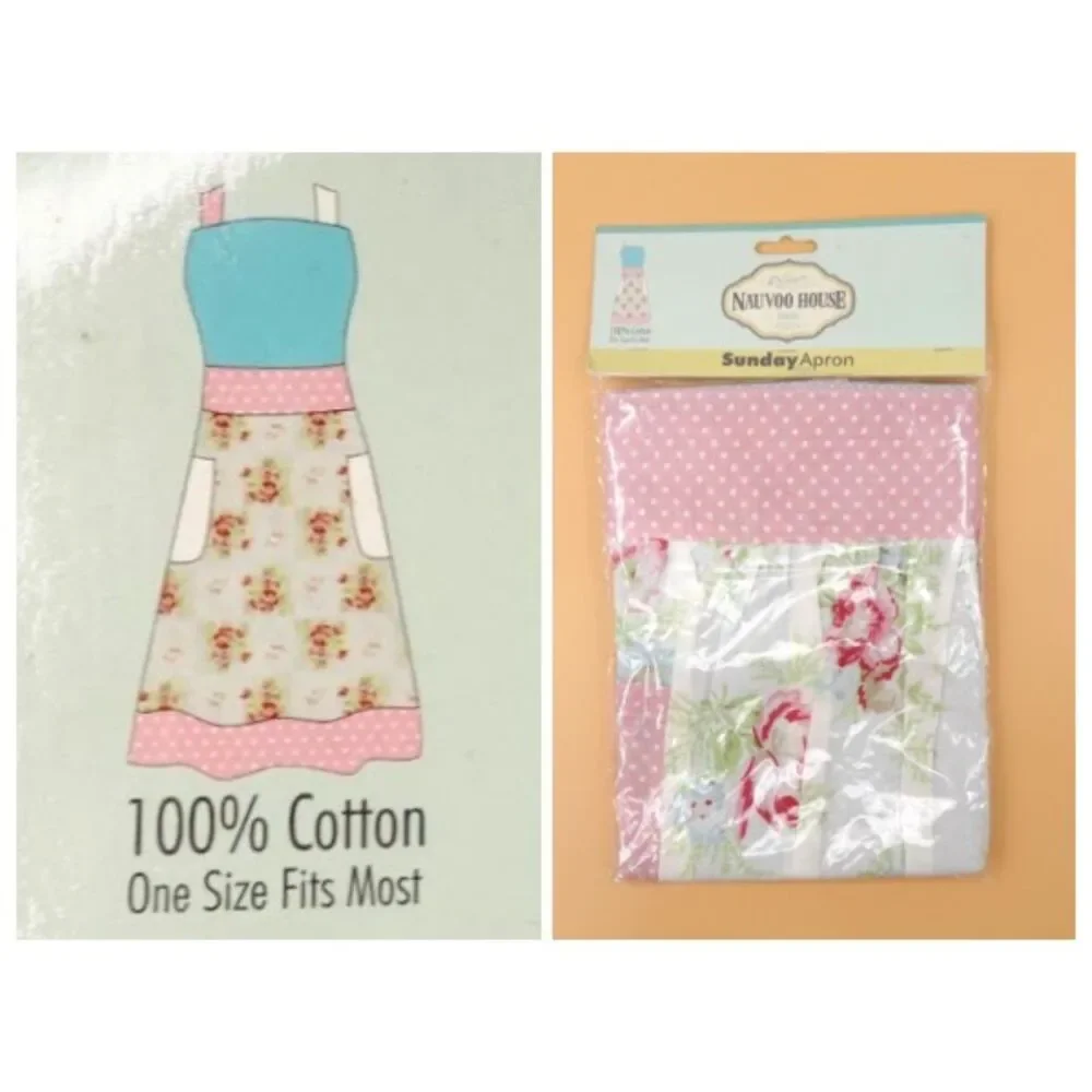 Sunday Apron Blue Roses Polka Dots Print Cotton Retro Ladies Cottage